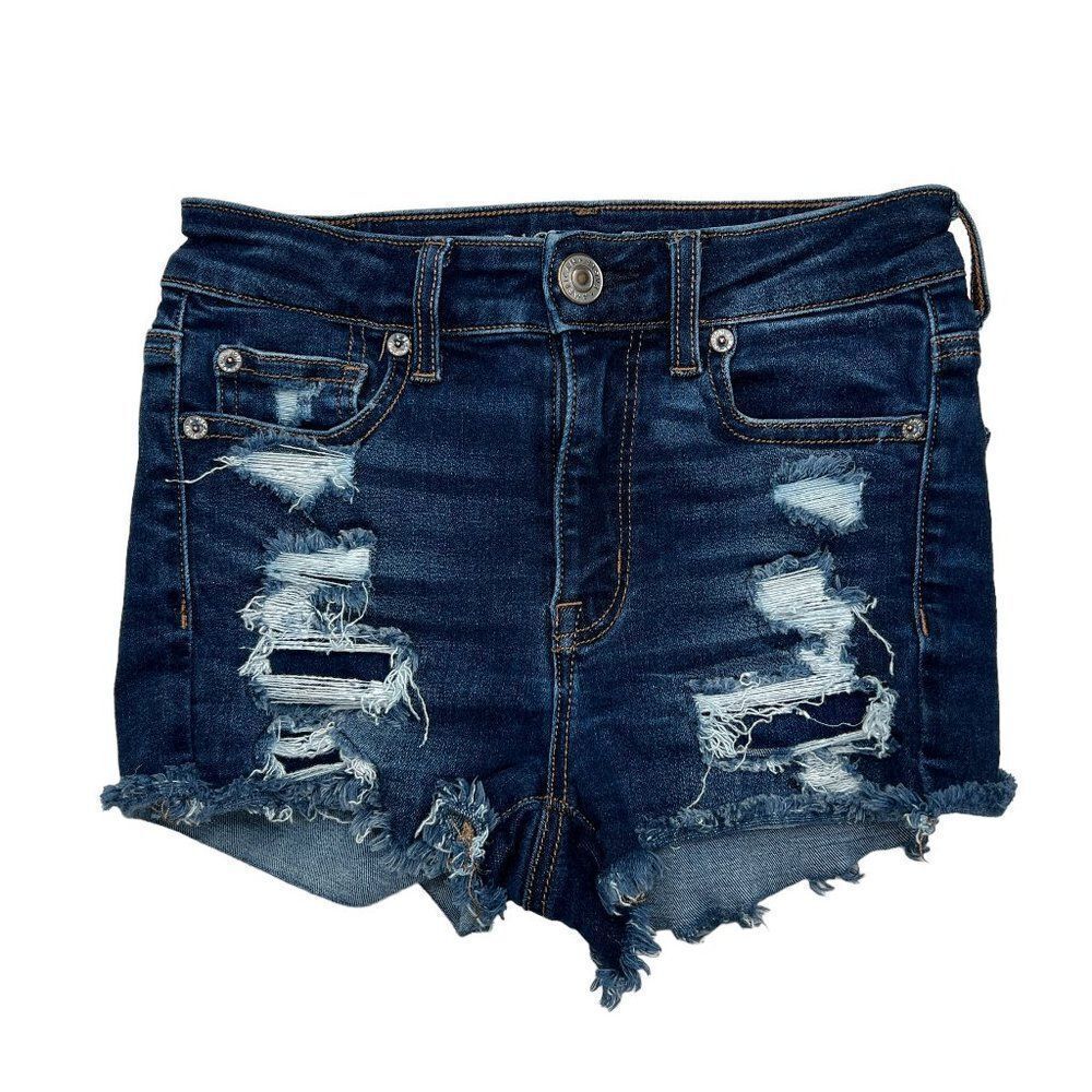American Eagle Jean Shorts Women's Distressed Next Level Stretch Hi-Rise Shortie